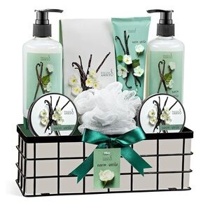 Freida & Joe Warm Vanilla Bath & Body Gift Basket – Spa Set w/ Reusable Basket🧺